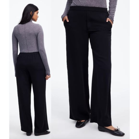 Madewell | NWT Pull-On Straight Pants in Crepe in true black | Sz L - Picture 1 of 10